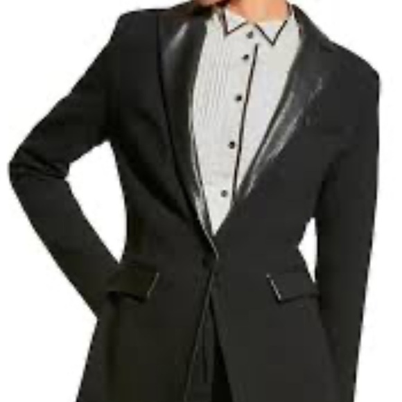 Rag and Bone Black Lamb Leather Trim Tuxedo Blazer - Picture 6 of 8